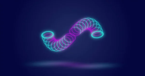 Image of neon circles moving over navy background. Shape, colour and movement concept digitally generated image.