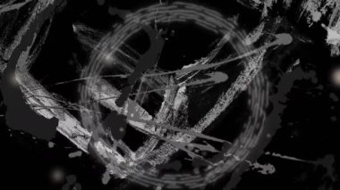 Animation of glowing light particles over moving organic white brush strokes on black background. Nature, energy and change, abstract background concept digitally generated video.