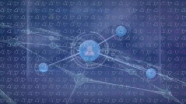 Animation of network of connections over markers and pattern. Global social media, network of connections and data processing concept digitally generated video.