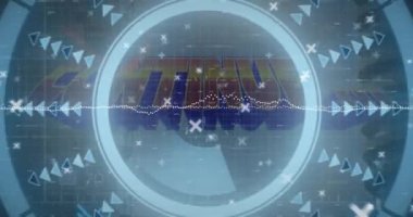 Animation of data processing over scope scanning with thank you text. Global networks, computing, data processing and digital interface concept digitally generated video.