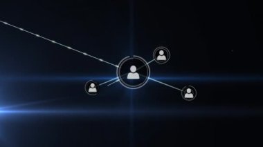 Animation of profile icons connecting dots with bright blue light on digital interface. Digital composite, connection, connect the dots, networking, data, technology, telecommunication.