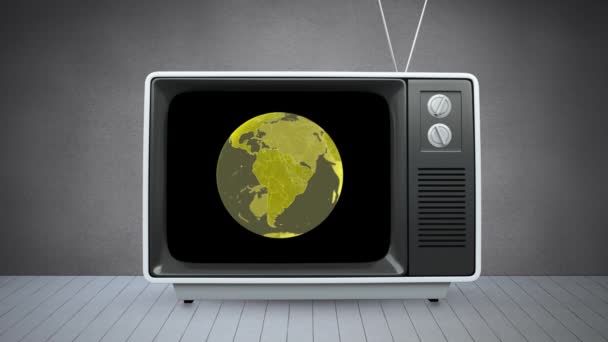 Animation Vintage Globe Grey Background Media Television Communication Information Concept — Stockvideo