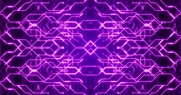 Image Neon Integrated Circuit Purple Background Electronics Signal Data Processing — ストック写真