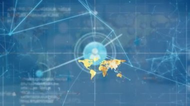Animation of world map over data processing and network of connections. global business, computing and digital interface concept digitally generated video.