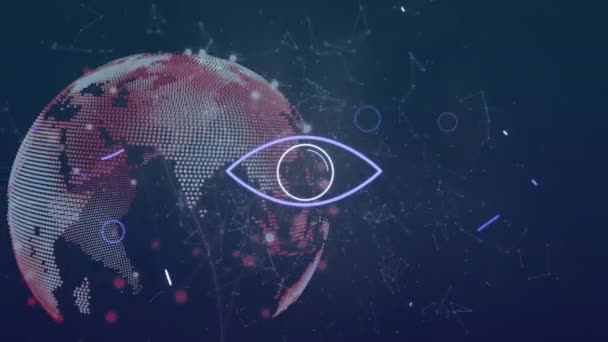 Animation Rotating Globe Eye Blinking Navy Background Global Connections Technology — Video Stock