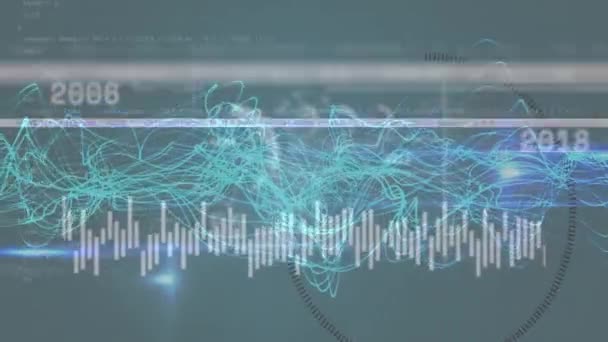 Animation Glitch Graphs Numbers Data Waves Dark Background Global Network — Stock video