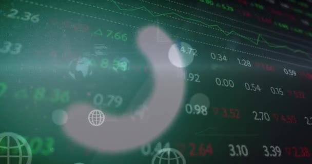 Animation Multiple Web Globe Icons Stock Market Data Processing Green — 비디오
