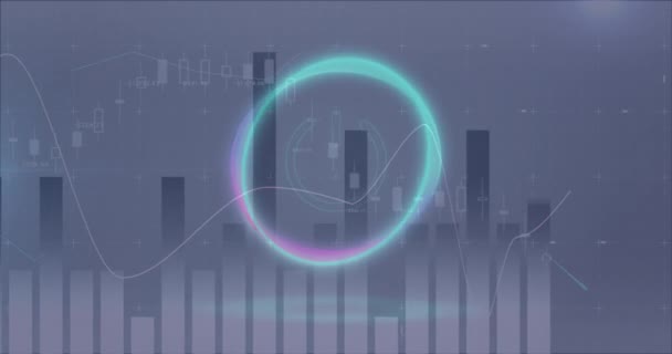 Animation Circle Power Button Digital Screen Financial Graphs Global Finance — 图库视频影像