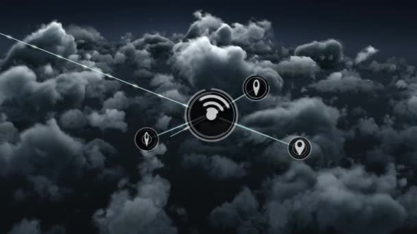 Animation Network Connections Clouds Sky Global Cloud Computing Data Processing — Vídeo de Stock