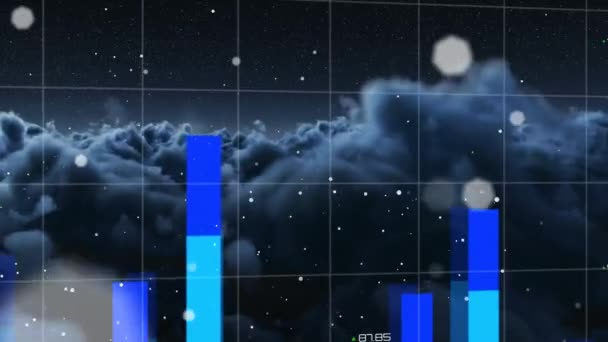 Animation Graphs Dots World Map Night Cloudy Sky Global Finance — Vídeo de Stock