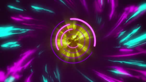 Animation Neon Circle Black Space Lights Digital Screen Interface Technology — Stok video