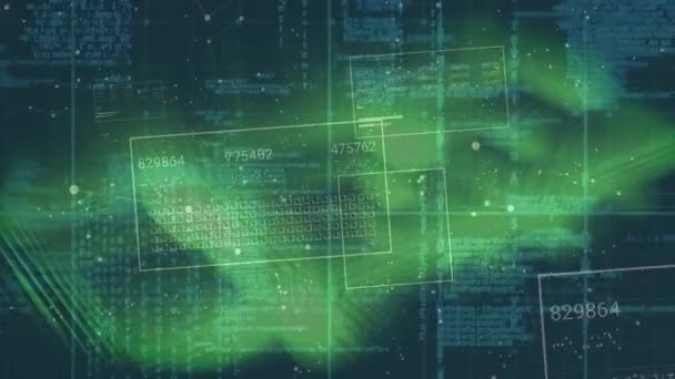 Animation Green Shapes Data Processing Navy Background Global Network Data — Stock video