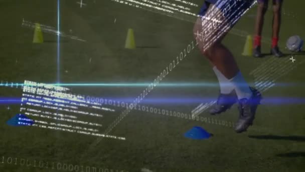 Animation Digital Interface Football Players Global Connections Sports Competition Concept — Stockvideo