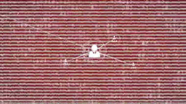 Animation of network of connections with icons over data processing on red background. Global connections, computing and digital interface concept digitally generated video.