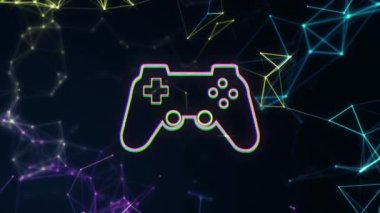 Animation of game controller icon with connecting dots on digital interface. Digital composite, technology, artificial intelligence, connection, networking, entertainment, technology.