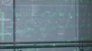 Animation of financial data processing over caucasian male doctor running. Global medicine and data processing concept digitally generated video.