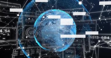 Animation of digital data processing and networks over globe. Global computing, connections, data processing and digital interface concept digitally generated video.
