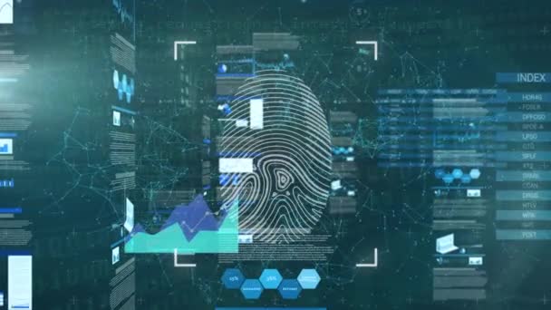 Animation Data Processing Biometric Fingerprint Global Data Processing Digital Interface — Vídeo de Stock