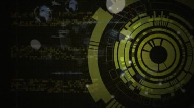 Animation of finance data with graphs, globe over hud processing on digital interface. Digital composite, artificial intelligence, communication, cloud computing, technology, futuristic, connection