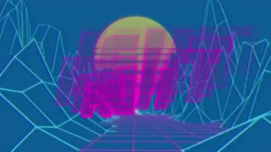 Animation of fight in blue space with sun and metaverse landscape. video games, communication and entertainment concept digitally generated video.