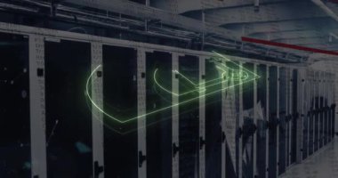 Animation of digital baseball field over servers. Computers, sport, network and technology concept digitally generated video.