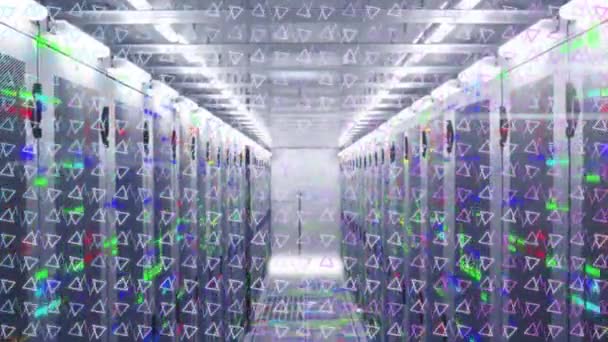 Animation Colorful Mosaic Squares Triangle Shapes Computer Server Room Computer — Stock videók