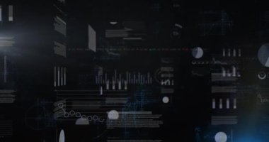 Animation of digital multiple graphs, chart, data moving with mathematical formulas. Digitally generated, multiple exposure, futuristic, database, artificial intelligence, machine learning.