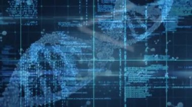 Veri işleme üzerindeki DNA iplikçiklerinin animasyonu. küresel iş ve dijital arayüz kavramı dijital olarak oluşturulmuş video.