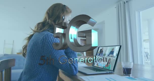 Animation Generation Caucasian Woman Having Video Call Laptop Network Communication — Wideo stockowe