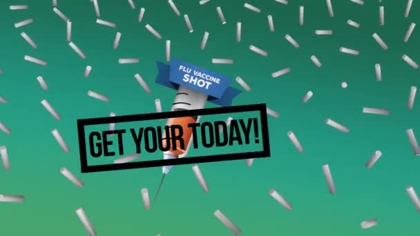 Animation Get Your Today Flu Vaccine Shot Green Background Syringes — Stockvideo
