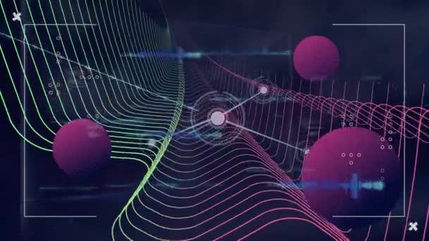 Animation Purple Circles Abstract Net Connecting Dots Digital Interface Digital — Video Stock