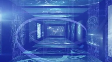 Animation of dna strands and data processing on multiple interface screens. Global communication, medical research, data and digital interface concept digitally generated video.