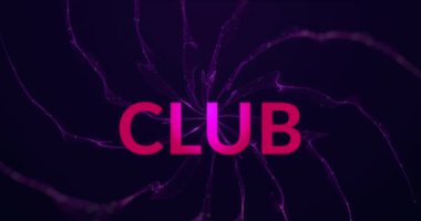 Animation of club text on black background with purple smoke. Music, party, clubbing and disco concept digitally generated video.