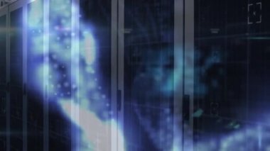 Animation of data processing over computer servers. Global business over global computer interface and technology concept.
