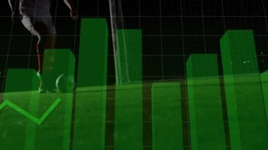 Animation of graphs over legs of african american male soccer player. Soccer, sport and economy concept digitally generated video.