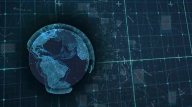 Animation of data processing over globe. Global computing, digital interface and data processing concept digitally generated video.