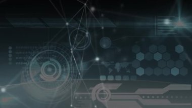 Animation of network of connections over data processing on black background. global technology, data processing and connections concept digitally generated video.