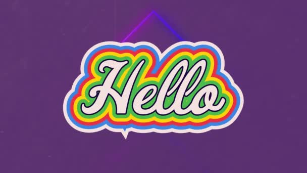 Animation Colorful Digital Hello Text Square Shapes Moving Loop Violet — Stock videók
