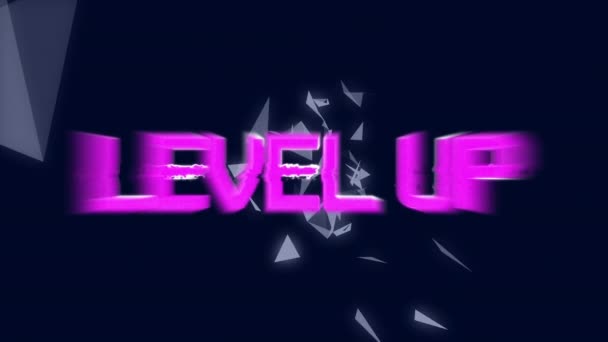 Animation Purple Neon Colored Level Text Geometric Shapes Digital Interface — Stockvideo