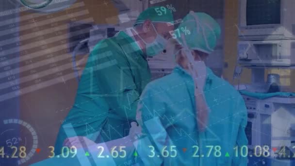 Animation Medical Data Processing Caucasian Surgeons Operating Patient Hospital Composite — Stock Video