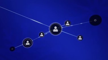 Animation of human icons popping up while connecting by digital lines over blue background. 3d illustration, digital composite, technology, global, communication, futuristic, networking, sharing.