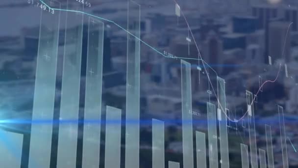 Animation Graphs Processing Data Modern Cityscape Global Communication Business Data — Stock video