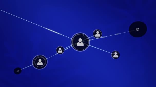 Animation Human Icons Popping While Connecting Digital Lines Blue Background — Videoclip de stoc