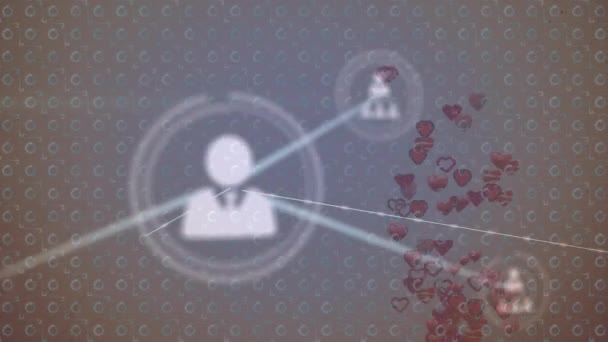 Animation Network Connections Heart Icons Global Social Media Network Connections — 图库视频影像