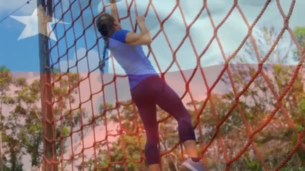 Animation Flag Chile Caucasian Woman Obstacle Race Training National Sports — Wideo stockowe
