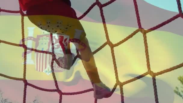 Animation Flag Spain Caucasian Boy Obstacle Race Training National Sports — Stock videók