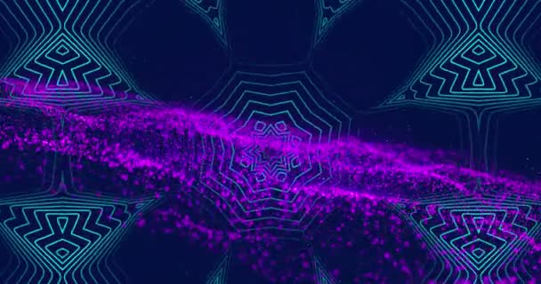 Animation Disappearing Blue Kaleidoscope Neon Purple Particles Forming Wave Pattern — Wideo stockowe