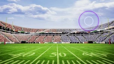 Animation of scanner and communication network over american football stadium pitch. Global communication, sport, competition and digital interface concept digitally generated video.