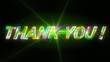Animation of thank you and lights on black background. video game, communication and entertainment concept digitally generated video.