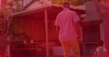 Oğlu olan Afro-Amerikan babasının kalp ikonu. kalp ayı ve kutlama konsepti dijital olarak oluşturulmuş video.